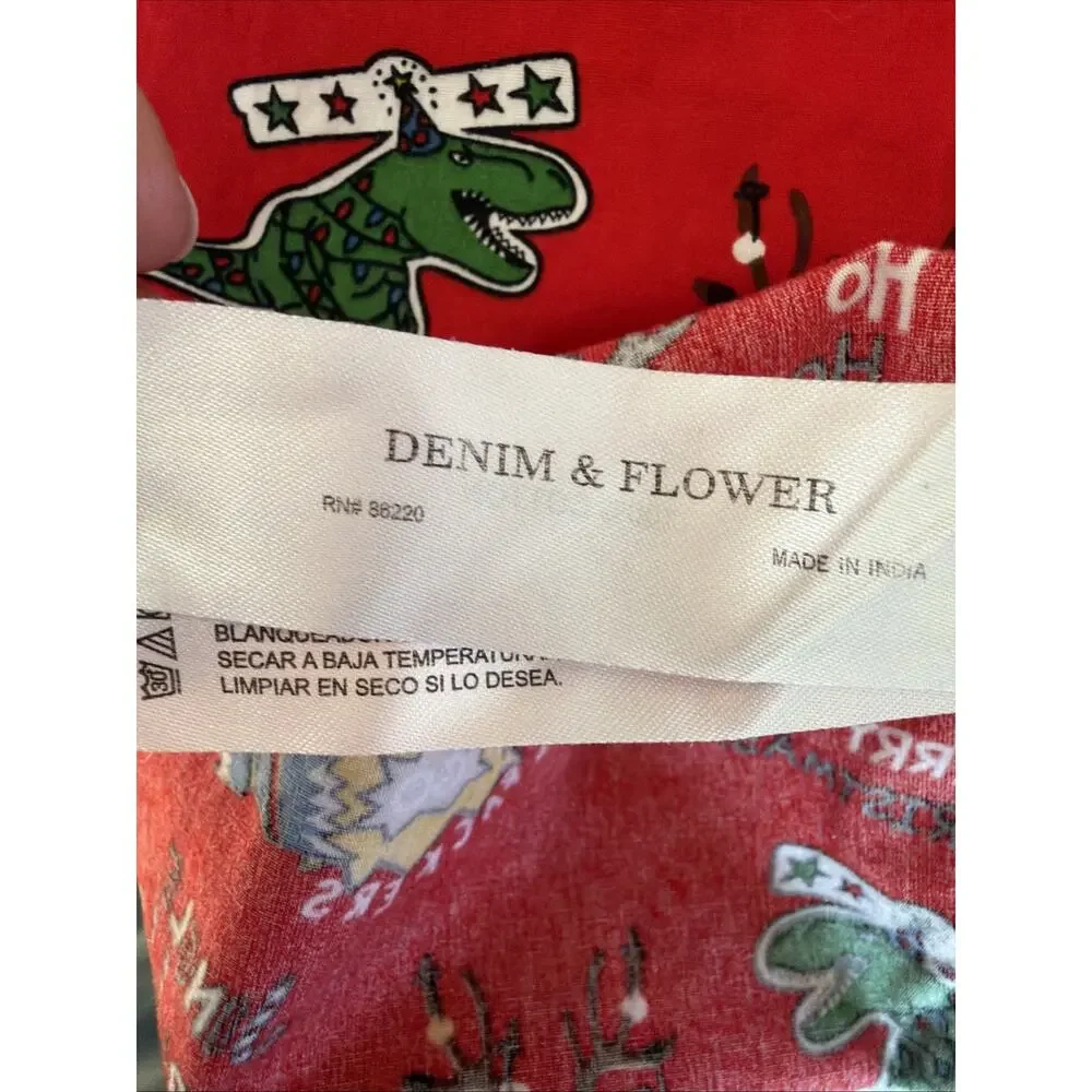 Denim & Flower boys Christmas Shirt large Red Holiday Print Button Up Cotton